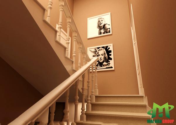 Cầu thang chính mỹ phẩm  cao cấp Ngọc Mỹ do Mai Hân Group thiết kế, thi công