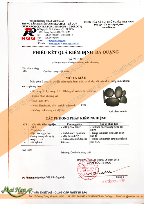 Giấy chứng nhận chất lượng sản phẩm đá massage Giấy chứng nhận chất lượng sản phẩm đá massage