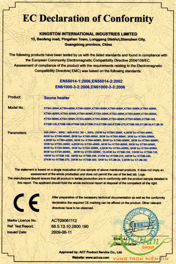 Máy xông hơi đạt chuẩn CE